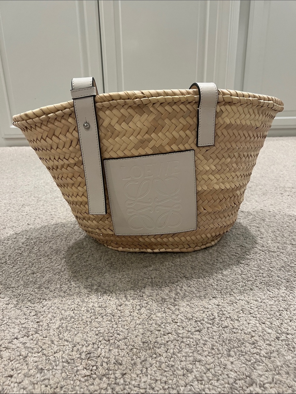 Loewe Natural Straw Tote with White Leather Trim - Picture 6 of 9